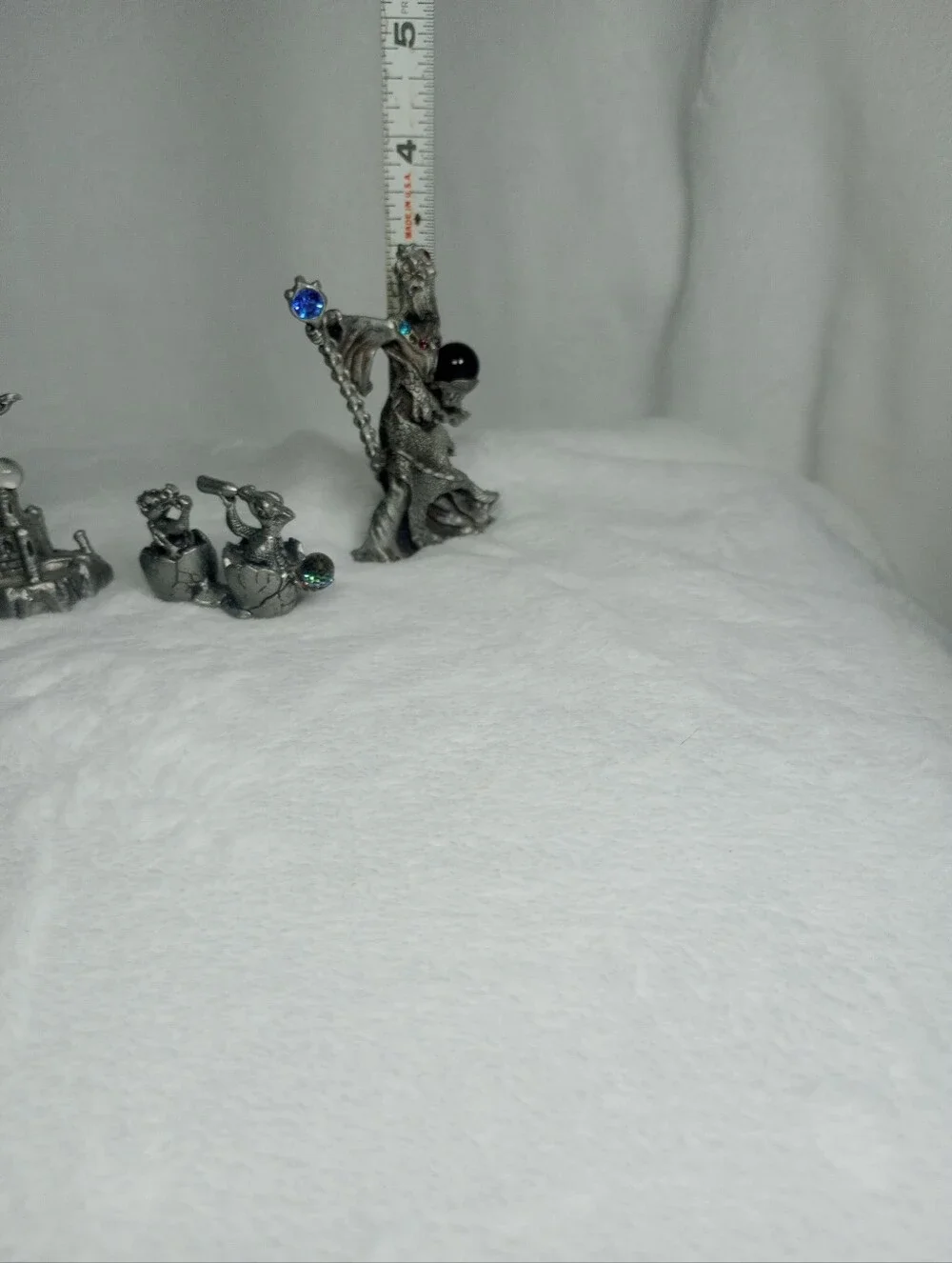 Pewter Wizard Figurines Orb Ball With Jewels Baby Dragon In Egg Castle With Orb